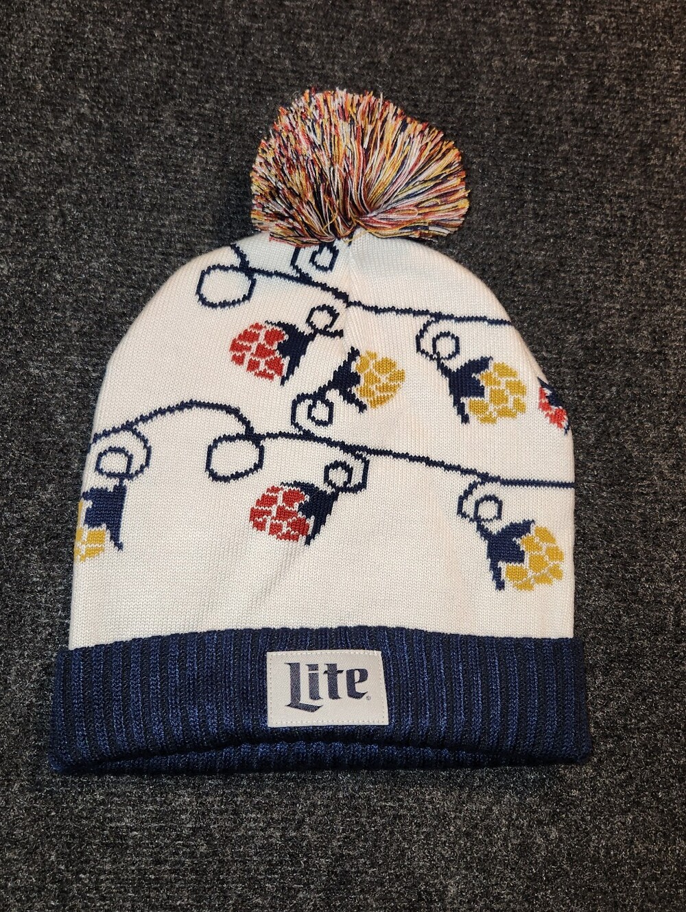 Miller Lite Winter Beanie Hat Christmas Light Pom Pom Acrylic